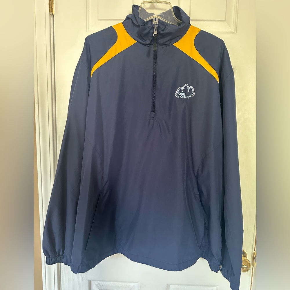Ann Arbor Michigan Sport-Tek Navy and Yellow 1/4 zip Windbreaker Size XL